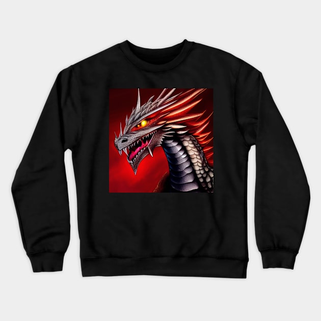 Silver Metallic Dragon with Yellow Glowing Eyes Crewneck Sweatshirt by dragynrain